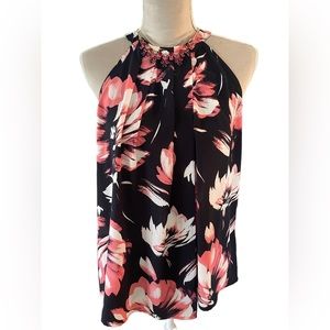 The Limited Navy and Peach Floral Sleeveless Top